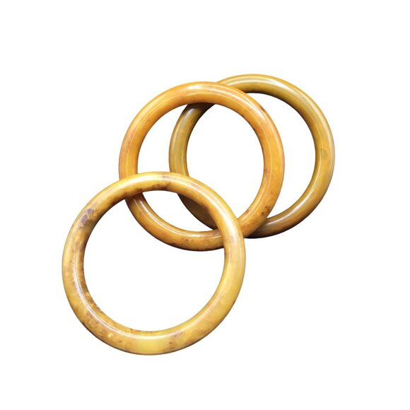 Bakelite Bangles Ombre Swirls Set of 3 Yellow Color Round Edges Retro Bracelets - Picture 1 of 7